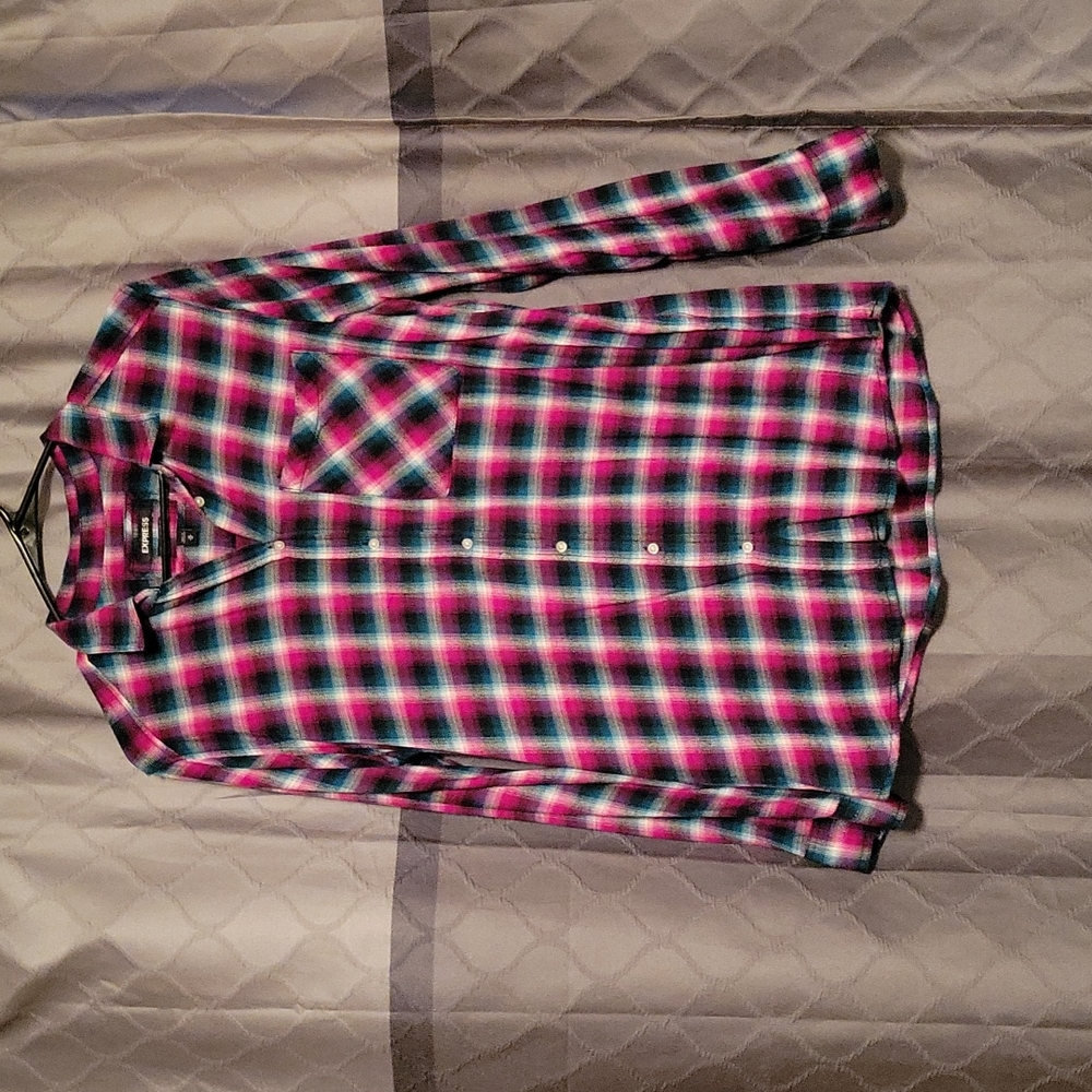 Express Pink/Green Plaid Shirt